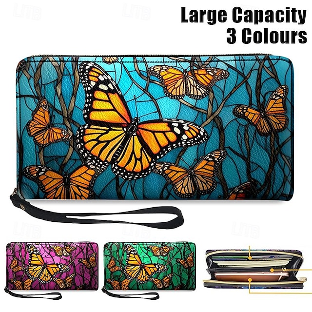  Women's Wallet Coin Purse Credit Card Holder Wallet PU Leather Shopping Daily Holiday Zipper Large Capacity Durable Butterfly Red Blue Green