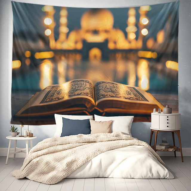 Quran Eid Mubarak Ramadan Hanging Tapestry Mosque Wall Art Large Tapestry Mural Decor Photograph Backdrop Blanket Curtain Home Bedroom Living Room Decoration 22