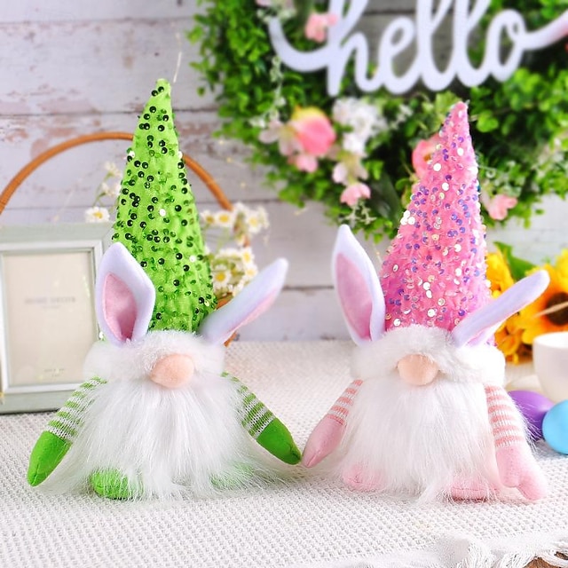  Figurine luminoase de iepuraș cu sclipici de Paște: decorațiuni festive, ornamente adorabile de păpuși iepure gnomi pentru afișaj de masă