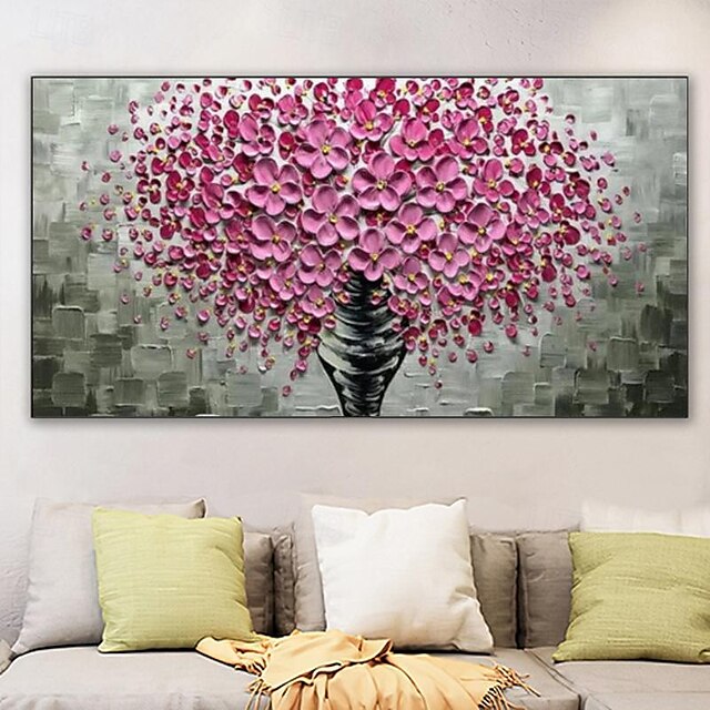  3d vernice spessa spatola arte dipinta a mano in fiore giglio rosa albero fiore arte originale floreale strutturato arte della parete fiore paesaggio tela pittura a olio orizzontale astratto senza