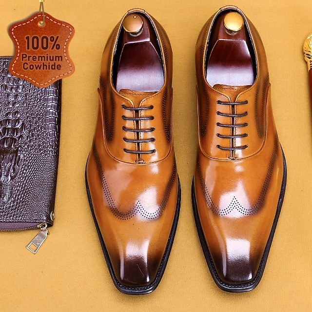  мужские модельные туфли оксфорды из полированной коричневой кожи элегантный дизайн с носком