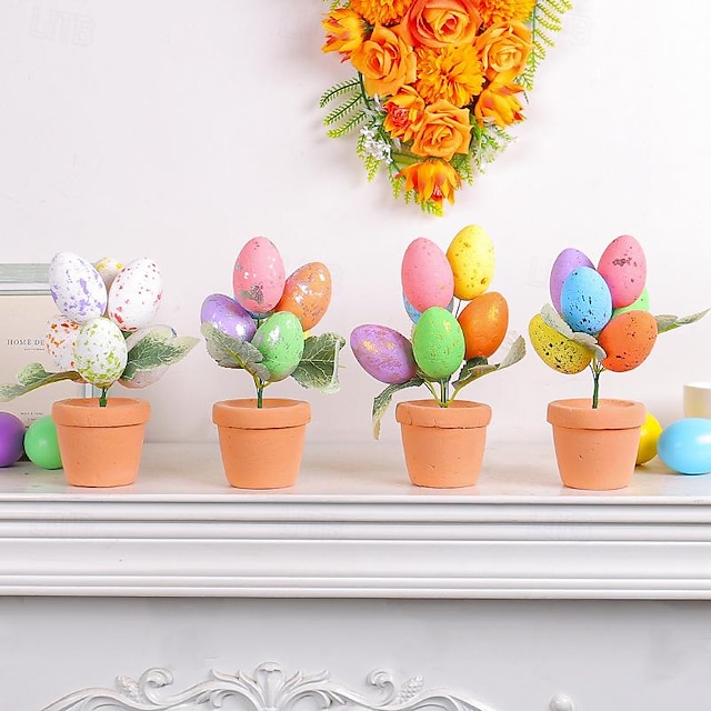  velikonoční kropenatá vejce 2024: středně velká velikonoční simulační rostlina v květináči, ideální pro velikonoční stolní dekorace