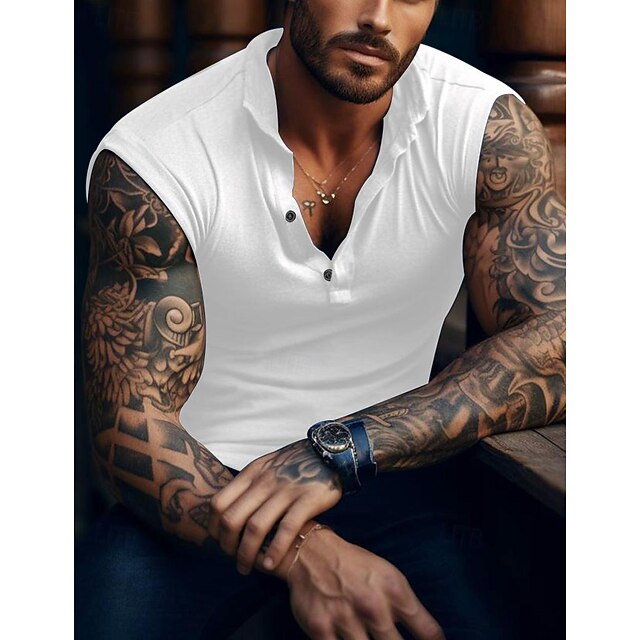 Men's Tank Top Vest Top Undershirt Sleeveless Shirt Sleeveless Henley Summer Plain Striped Fashion Designer Muscle Outdoor Going out Gym Black White Army Green Top Tee for Men4