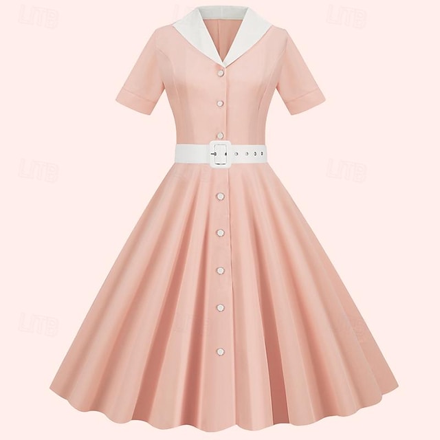  Κομψό Klasika Δεκαετία του 1950 Κοκτέιλ Φόρεμα Vintage Φόρεμα Φορέματα Φόρεμα Flare Ευγενής κυρία Γυναικεία Πόρπη Συμπαγές Χρώμα Γραμμή Α Ημέρα του Αγίου Βαλεντίνου