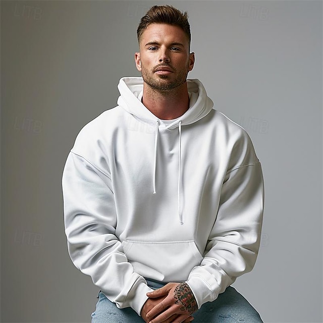  Men's Hoodie Black White Hooded Plain Sports & Outdoor Daily Holiday Cotton Streetwear Cool Casual Spring &  Fall Clothing Apparel Hoodies Sweatshirts  Long Sleeve