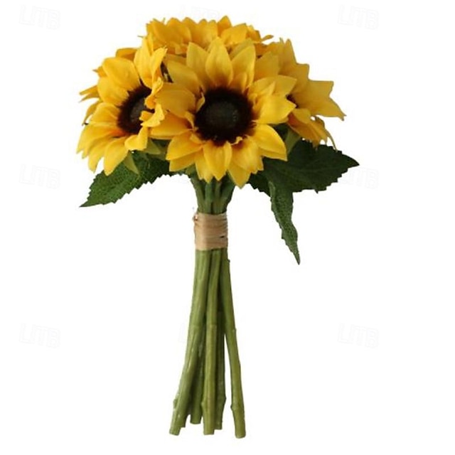 simulați 6 mănunchiuri de floarea soarelui pentru nunți ținând flori pentru nunți și decorați flori pe masa de nuntă