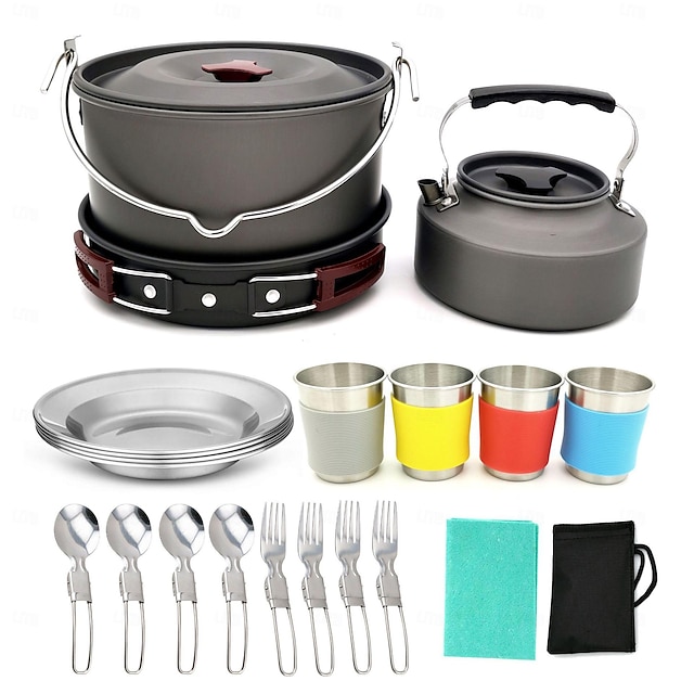  Camping Pot Campfire Cooking Pots Outdoor Cooker Backpacking Gear Portable Cooking Stove Outdoors Gear Portable Cooker Camping cookware Aluminum Alloy on Foot Water Cup Travel