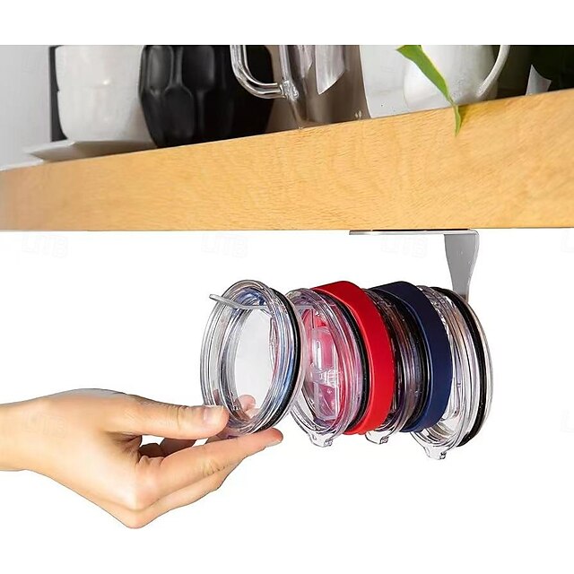  Tumbler Lid Organizer - Horizontal - Self-Adhesive Under-Cabinet Mount, Space-Saving Design, Holds Multiple Lids, Clutter-Free Kitchen Cabinets and Countertops Organization, Steel,
