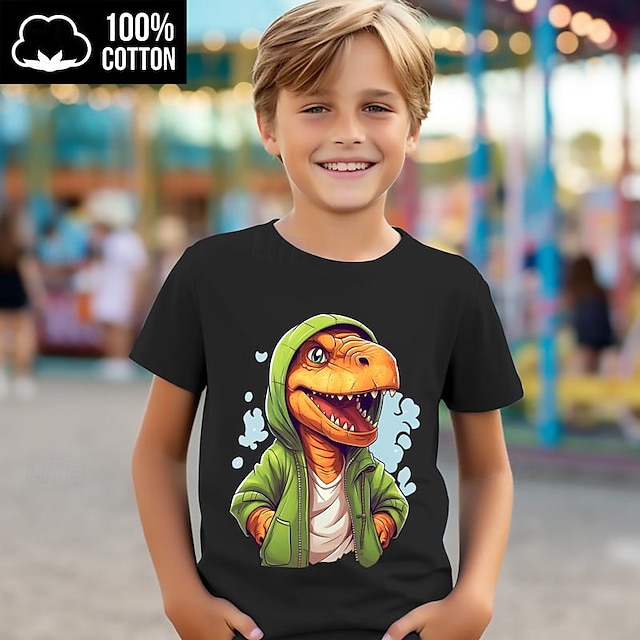  Chico 3D Dinosaurio Camiseta Camisas Manga Corta Impresión 3D Verano Activo Deportes Moda 100% Algodón Niños 3-12 años Cuello Barco Exterior Casual Diario Ajuste regular