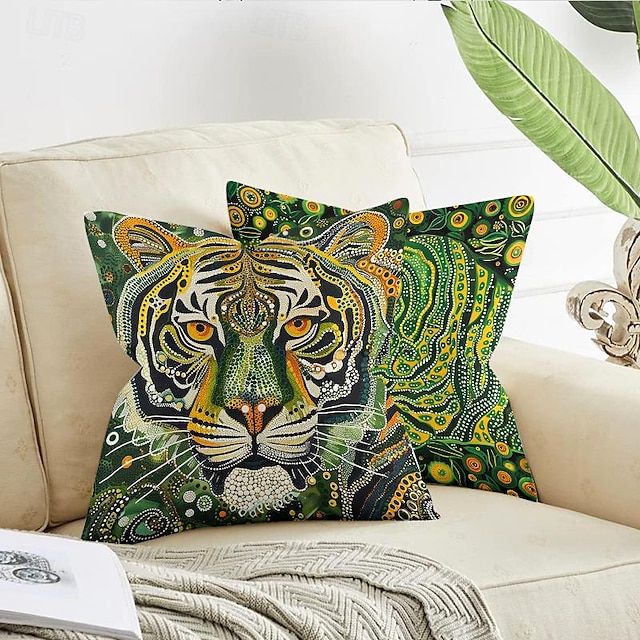  tiger mönster grönt 1 st kuddfodral flera storlekar kustnära utomhus dekorativa kuddar mjuk sammet kuddfodral för soffa bäddsoffa heminredning