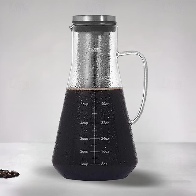  koldbrygget kaffemaskine, 54 oz borosilikatglas iskaffemaskine og te-infuser med tud koldbryggekande med aftageligt finmasket filter i rustfrit stål