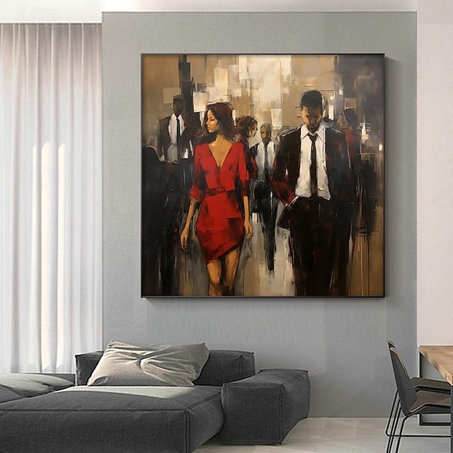  Street pedestrian Couple Hand Painted Wall Decor Living Room Abstract Oil Painting Figure Oil Painting Office Wall Art Textured Painting No Frame