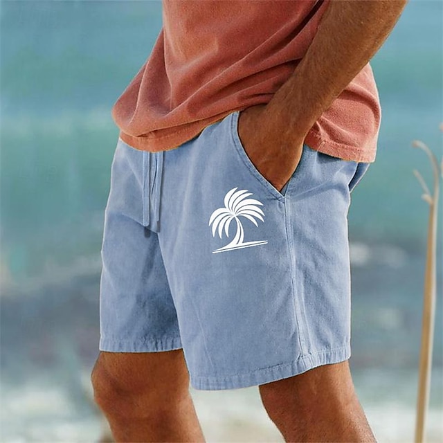  pantaloncini da uomo in cotone con stampa albero di cocco pantaloncini hawaiani estivi pantaloncini da spiaggia coulisse elastico in vita stampa comfort traspirante breve vacanza all'aria aperta