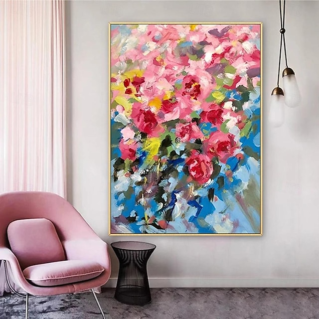  pintura a óleo de rosa vermelha artesanal pintura de flores abstratas pintada à mão pintura floral colorida em tela grande arte de paisagem para parede casa & decoração de escritórios