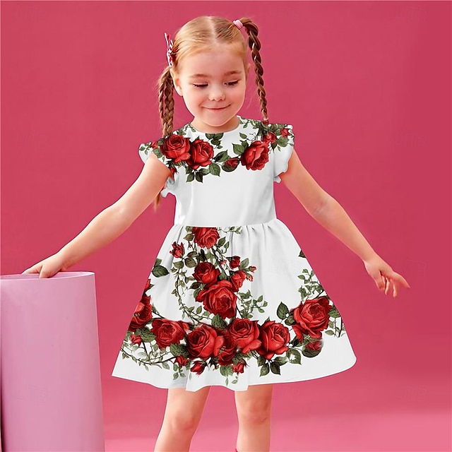  Girls ' 3D Virágos Fodros ruha Ujjatlan 3D nyomtatás Nyár Napi Szabadság Alkalmi gyönyörű Gyerekek 3-12 év hétköznapi ruha Ujjatlan ruha Térd feletti Poliészter Normál