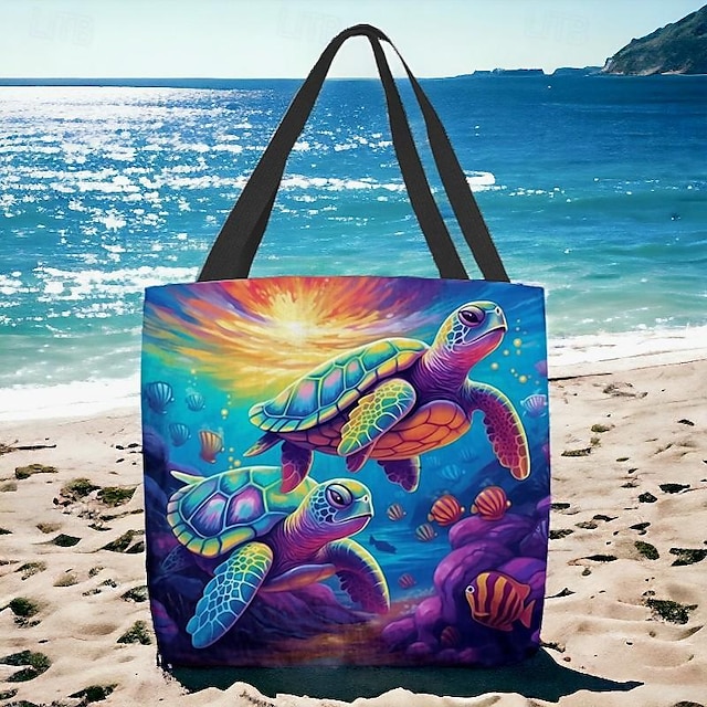  Women's Tote Shoulder Bag Canvas Tote Bag Polyester Shopping Daily Holiday Print Large Capacity Foldable Lightweight Sea Creatures Royal Blue Blue Purple