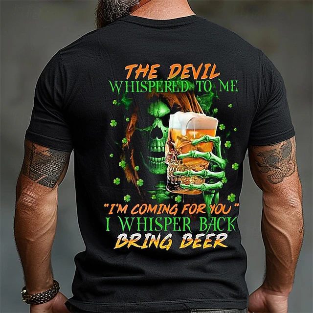 Funny Men's Graphic T-Shirt - "Devil Whispered Bring Beer" Quote - St. Patrick's Day Drinking Novelty Tee 9