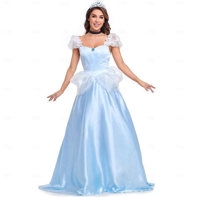  Cinderella Fairytale Princess Cosplay Costume Outfits Costume Women's Movie Cosplay Cosplay Halloween Sky Blue Halloween Carnival Masquerade Dress Crown