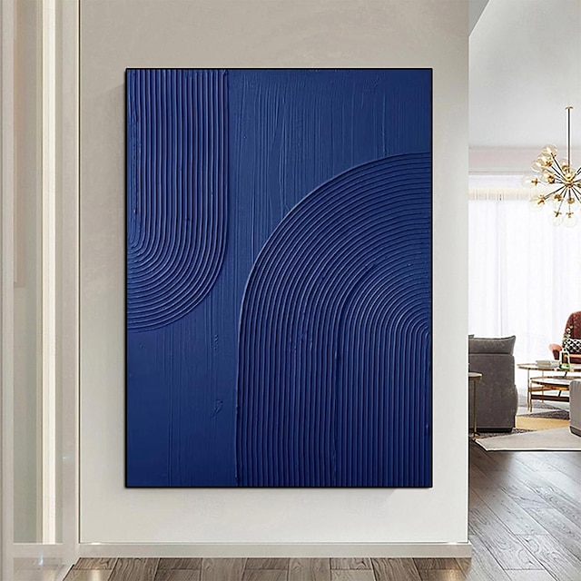  pintado a mano arte de pared 3d pintura de textura minimalista azul arte de pared azul hecho a mano pintura al óleo con textura azul pintura de arte de pared pintura de cuchillo abstracta azul grande