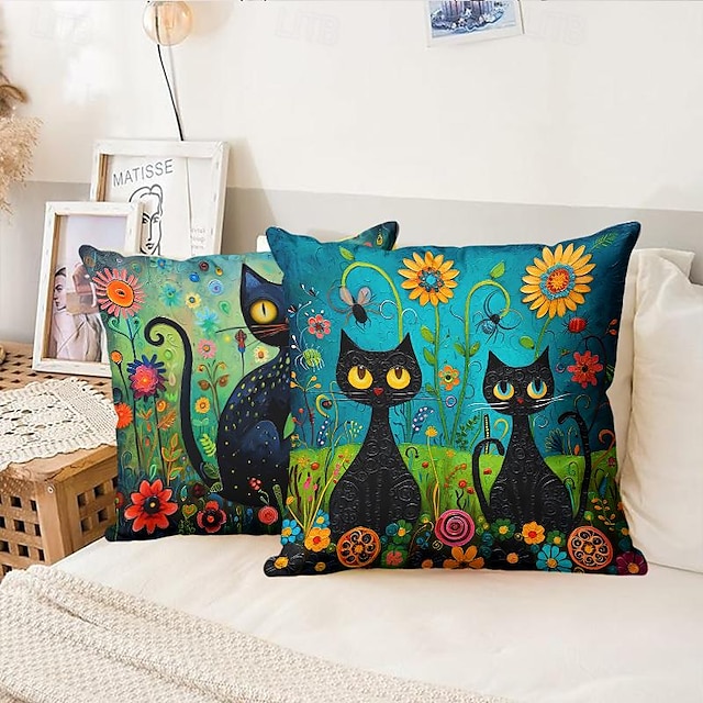  Cat Art Pattern 1PC Throw Pillow Covers Multiple Size Coastal Outdoor Decorative Pillows Soft Velvet Cushion Cases for Couch Sofa Bed Home Decor