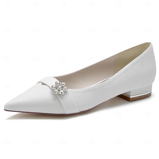 Women's Wedding Shoes Dress Shoes Wedding Party Daily Wedding Flats Bridal Shoes Bridesmaid Shoes Rhinestone Flat Heel Pointed Toe Elegant Fashion Sparkling Glitter Loafer White Silver Champagne