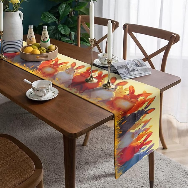  Runner de masă cu imprimare iepure, decor de masă pentru bucătărie, decor imprimat alergător de masă pentru interior, în aer liber, casă, fermă, vacanță, nuntă, decorare petrecere de naștere