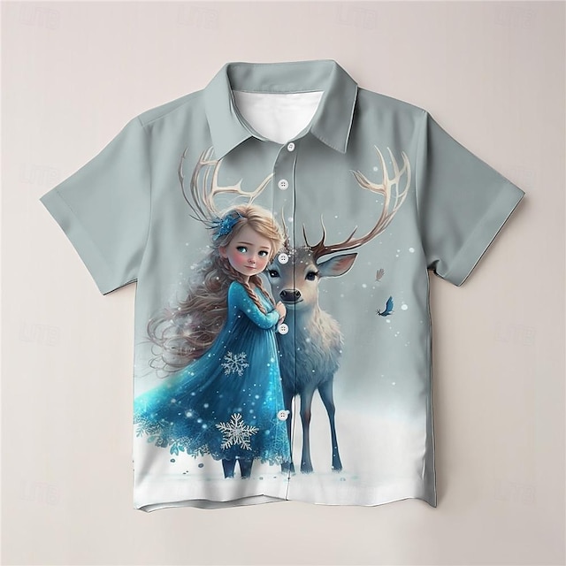  Pige 3D Prinsesse Skjorter Kortærmet 3D-udskrivning Sommer Aktiv Mode Sød Stil Polyester Børn 3-12 år Knaphul udendørs Afslappet Daglig Regulær