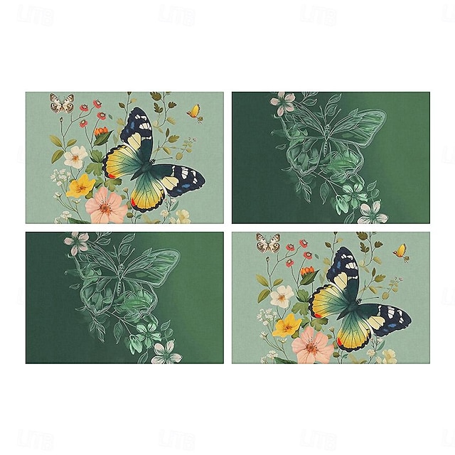  1PC Floral Butterfly Placemat Table Mat 12x18 Inch Table Mats for Party Kitchen Dining Decoration