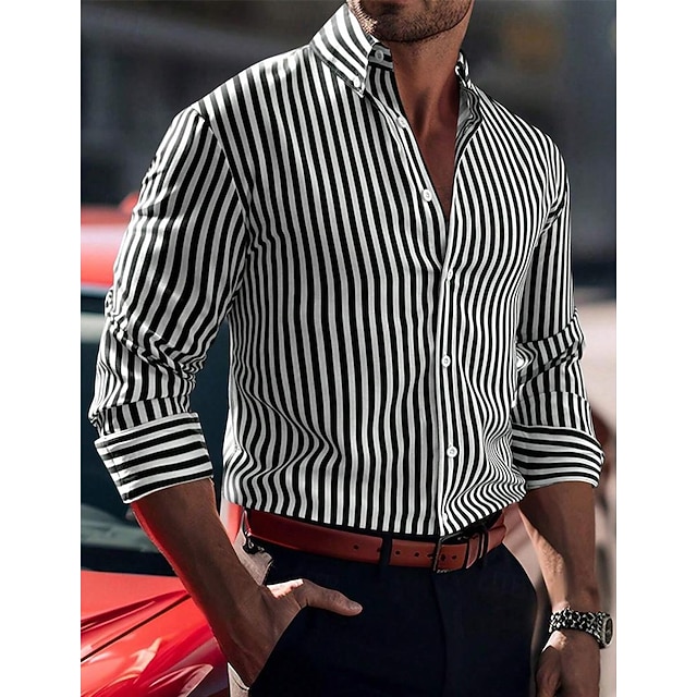  Herren Hemd Sommerhemd Knopfhemd Lässiges Hemd Schwarz Rote Blau Langarm Streifen Kargen Täglich Urlaub Bekleidung Brautkleider schlicht Komfortabel Smart Casual