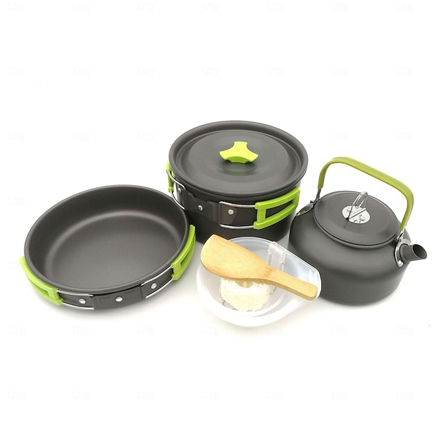  Camping Cookware Set 9Pcs Outdoor Cooking Mess Kit Backpacking Gear Hiking Includes Non Stick Lightweight Pot Pan Kettle,3 Bowls and Spoon Kit Ideal for 2-3 People Outdoor Camping Hiking and Picnic