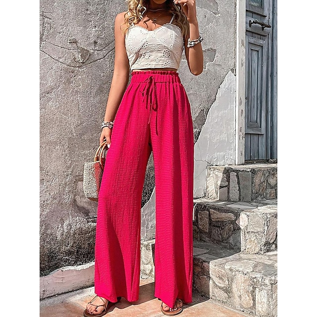 Women's Wide Leg Polyester Plain Black Red Casual Daily Full Length Outdoor Weekend Spring & Summer