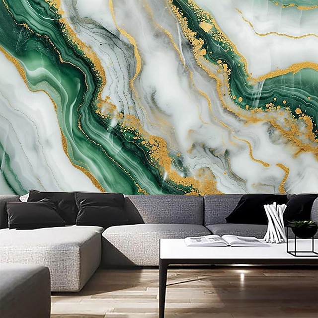 Cool Wallpapers Green Gold 3D Wallpaper Wall Mural Marble Abstract Roll Sticker Peel and Stick Removable PVC/Vinyl Material Self Adhesive/Adhesive Required Wall Decor for Living Room Kitchen Bathroom