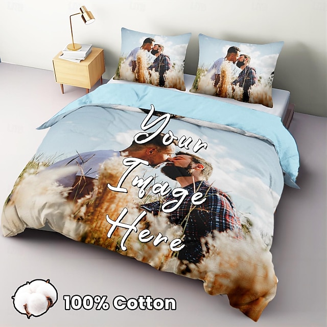  طقم غطاء لحاف مخصص لعيد الحب - طقم سرير مطبوع مخصص لغرفة نوم رومانسية