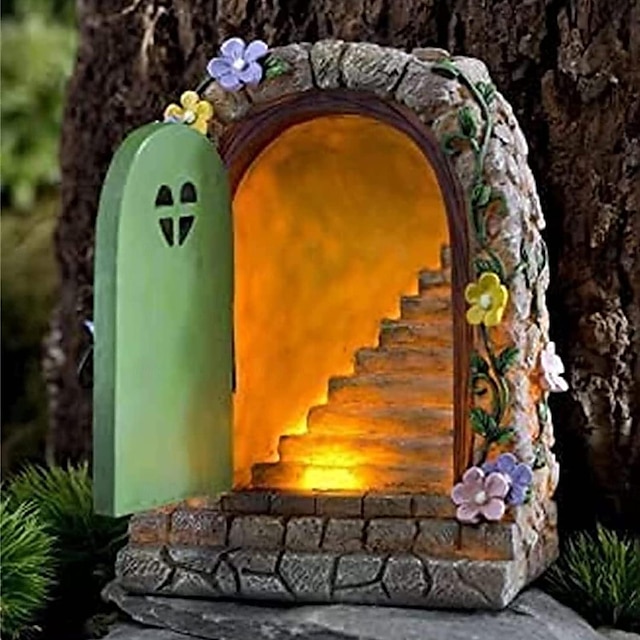  cancello in pietra fata statue dipinte a mano, luce solare per giardino cortile prato portico esterno ornamento-cancello in pietra nel giardino