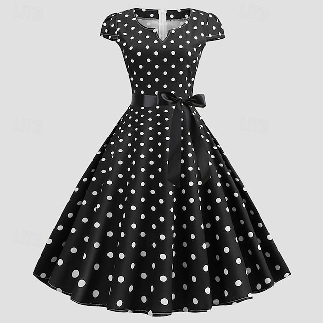  50-luvun pilkullinen swing-mekko retro vintage 1950-luvun Grease-pukeutuminen lomamekko flare-mekko naisten cosplay-puku arkimekko naamiaiset