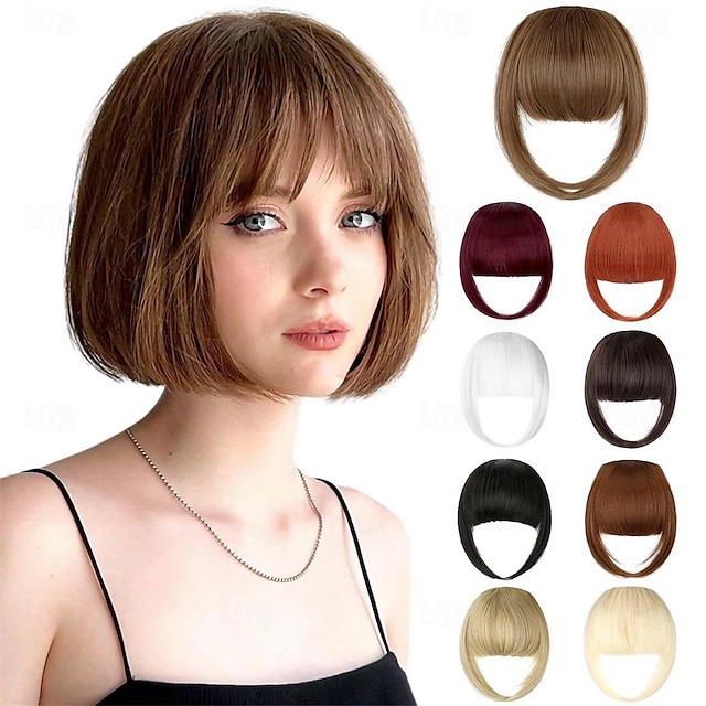  Bangs Hair Clip in Bangs Hair Extensions Hair French Bangs Hair Clip on Bangs Hair Fake Bangs Clip in With Temples Hairpieces for Women Natural for Daily Wea