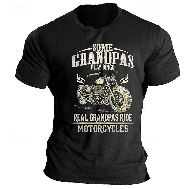 Mens T-Shirt Short Sleeve Graphic Real Grandpas Ride Motorcycles Biker Grandpa Funny Gift4