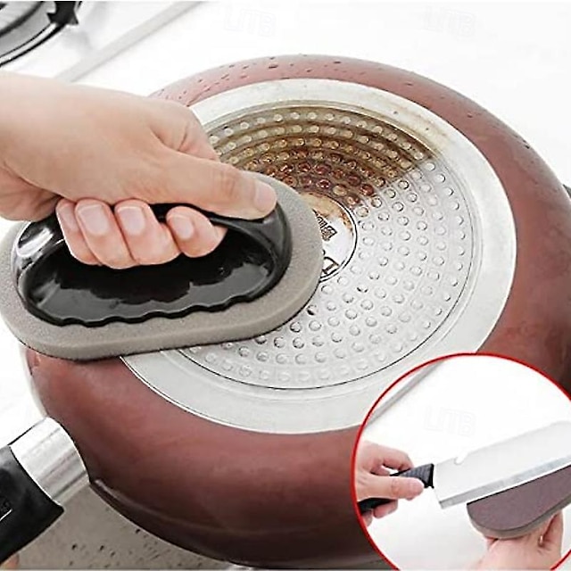  Spazzola per pentole da cucina in spugna smeriglio con manico detergente per gomma riutilizzabile e lavabile strumento per la pulizia della ruggine lavapiatti per lavello