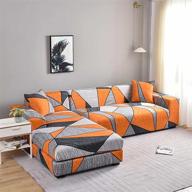  Capa de sofá com estampa geométrica capa elástica macia e durável capa de sofá de 1 peça de tecido spandex lavável protetor de móveis adequado para assento de poltrona/loveseat/sofá/sofá xl/sofá em