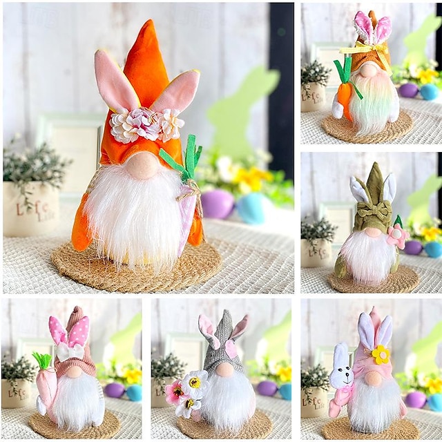  húsvéti dekoratív apró ajándékok: imádnivaló arctalan babafigurák és húsvéti nyuszi díszek, ideális húsvéti dekorációhoz és ünnepi ajándékozáshoz