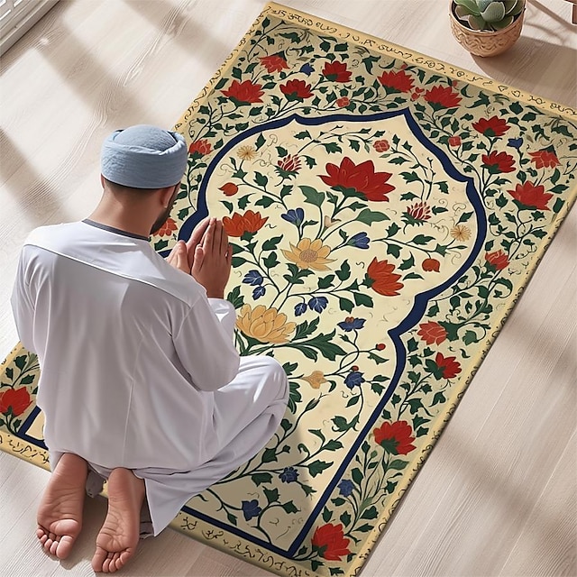  Мусульманский молитвенный коврик с элегантным дизайном, мягкий исламский ковер, коврик из искусственной шерсти, мягкий на ощупь, нескользящий