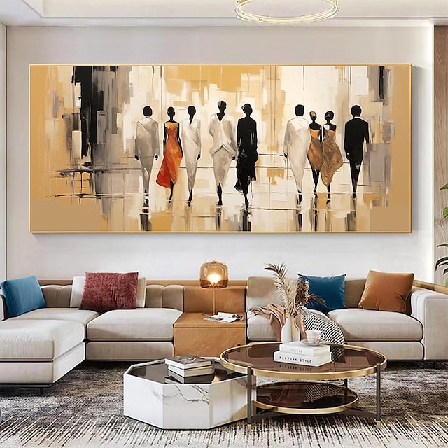  Hand painted Abstract Modern People Landscape Oil Painting on Canvas Large Wall Art painting Walking in the Street Painting Minimalist artwork for Living Room Art Home Decor