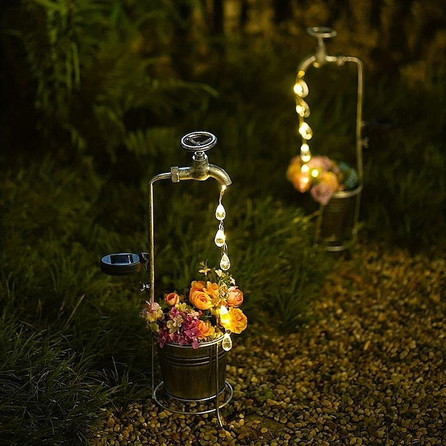  Солнечный светильник для крана, капающая вода, уличный пейзажный светильник, украшение сада, железный цветочный горшок, садовый светильник