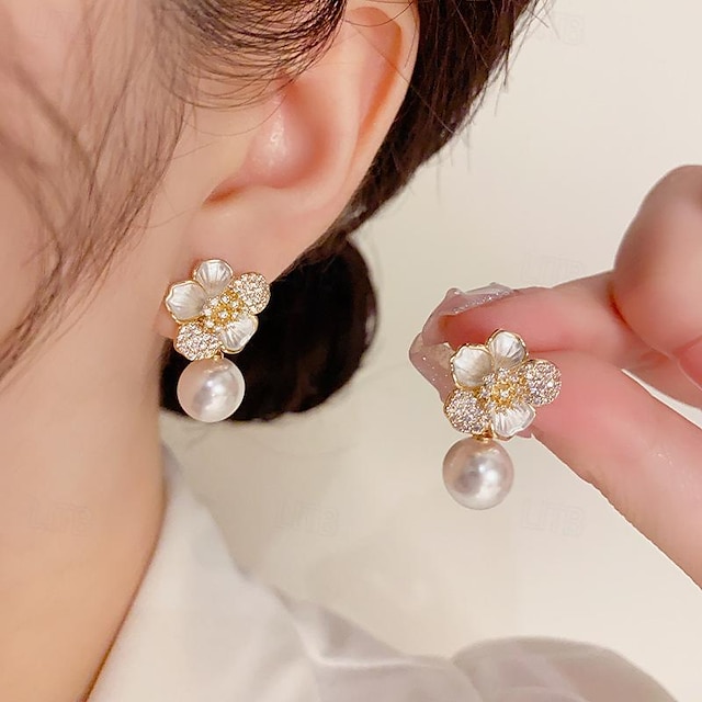  Stud Earrings Fine Jewelry Classic Precious Flower Shape Cute Stylish Earrings Jewelry Gold For Gift Festival
