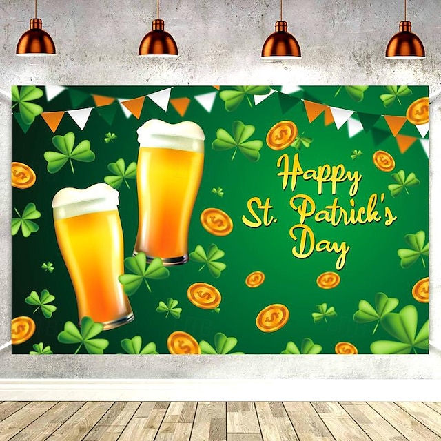  StPatrick's Day Background Cloth Flag Festival Party Decoration Irish Clovers Theme Banner 90*150cm/115*180cm Birthday Party Decorations for Men