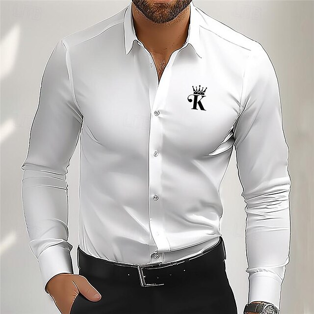 Men's Dress Shirt Printed Shirts Poker Street Wear to work Black White Gray Long Sleeve Turndown Spring & Summer Clothing Apparel Print 6