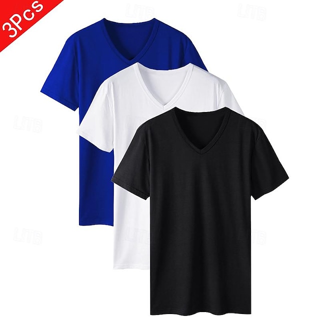  πολλαπλές συσκευασίες 3 τμχ ανδρικό με λαιμόκοψη κοντομάνικο μπλουζάκι μπλουζάκι μονόχρωμο μπλουζάκι κανονική εφαρμογή απλό βασικό casual άνοιξη καλοκαίρι καθημερινά ένδυση διακοπών πολυεστέρα μαύρο λευκό μπλε