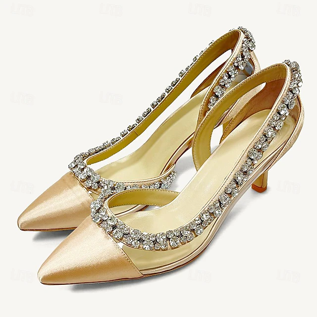 Women Pointed Toe Heels with Crystal Embellishment - Elegant Wedding and Evening Shoes 14