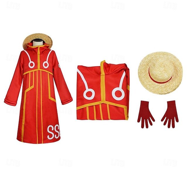  Inspired by One Piece Monkey D. Luffy Anime Cosplay Costumes Japanese Halloween Cosplay Suits Long Sleeve Coat Gloves Hat For Men's Boys