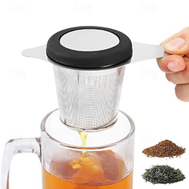  Universal Loose Tea Filter with Multi-functional Lid  Fits Mugs Cups and Teapots  Food Grade 304 Stainless Steel Tea Infuser  Tea Connoisseur's Choice